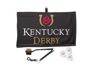 2018 Kentucky Derby Churchill Downs Golf Balls (3) Waffle Towel & Club Brush Set