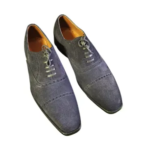 Custom-Made Shoes Handmade Bespoke Shoes Premium Quality Gray Suede Toe Cap Lace Up Oxford Mens Wedding Shoes Mens Dress Shoes