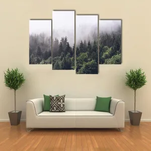 Foggy Forested Mountain Canvas Wall Art