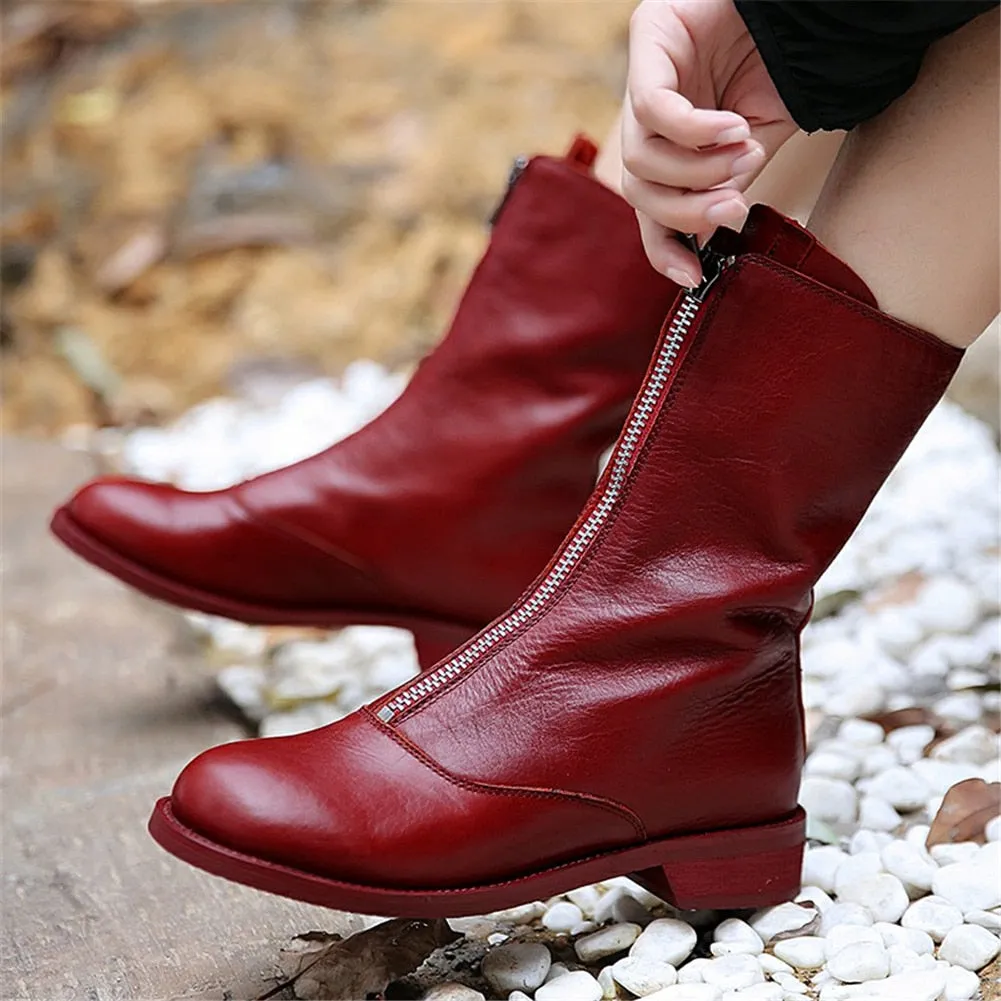 Genuine Leather front Zip ankle boots