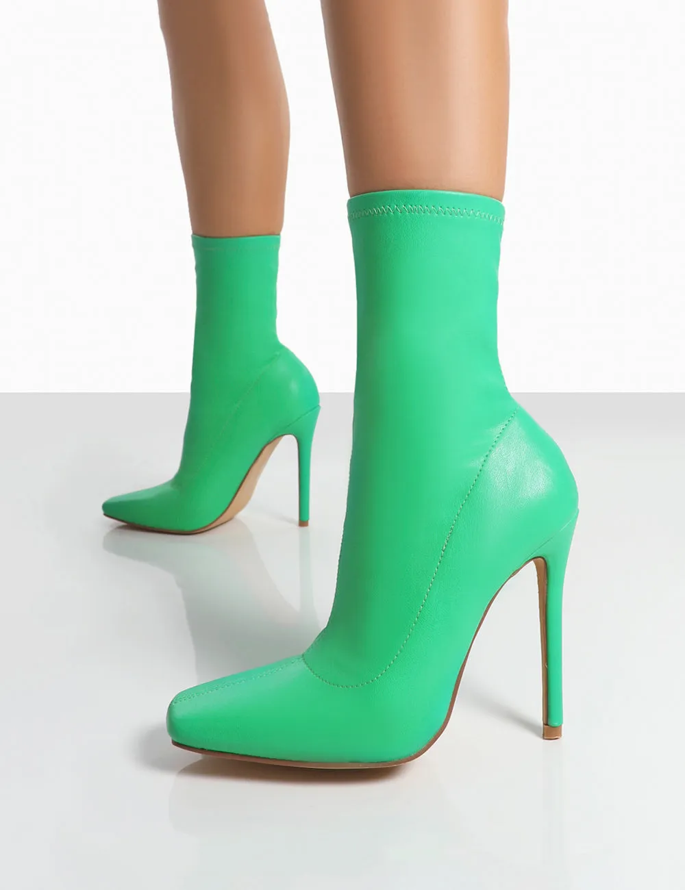 Lars Green Pu Sock High Heeled Ankle Boots