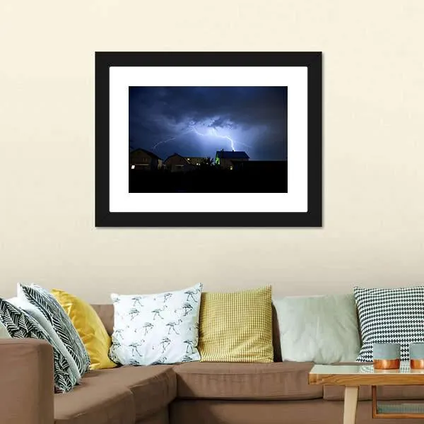 Lightning Over Village Canvas Wall Art