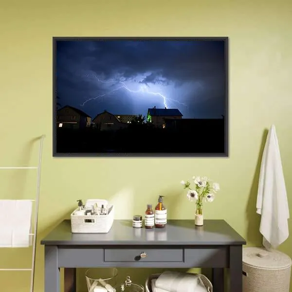 Lightning Over Village Canvas Wall Art