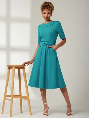 Maayan Fold Neck Dress, Persian Green