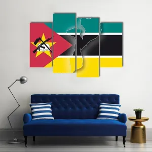 Map In Mozambique Flag Canvas Wall Art