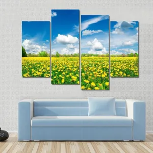 Meadow With Yellow Dandelions Canvas Wall Art