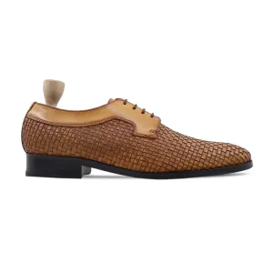 Svasto - Men's Tan Calf And Hand Woven Calf Leather Derby Shoe