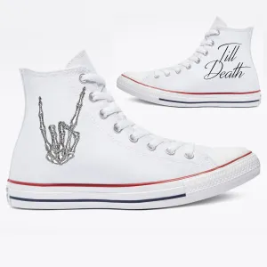 Till Death White High Tops - Casual Comfortable Wedding Shoes - Custom Converse Shoes