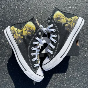 Van Gogh Smoking Skeleton Custom High Top Converse